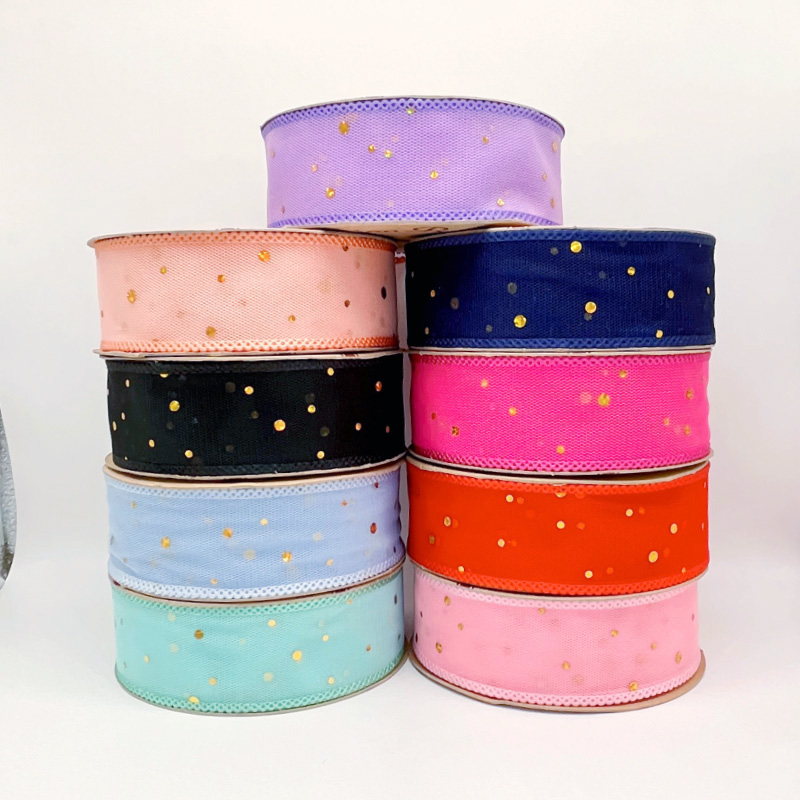 2.5cm 3.8cm golden dots polyester ribbon for hairclip bow