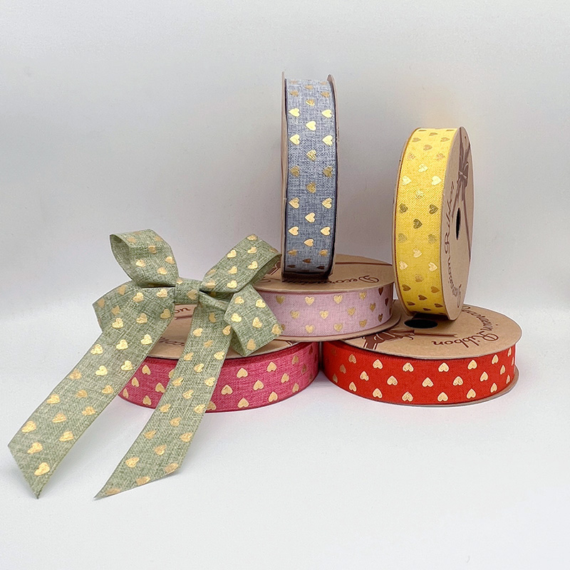 2.5cm 3.8cm Straight edge golden heart fine linen ribbon