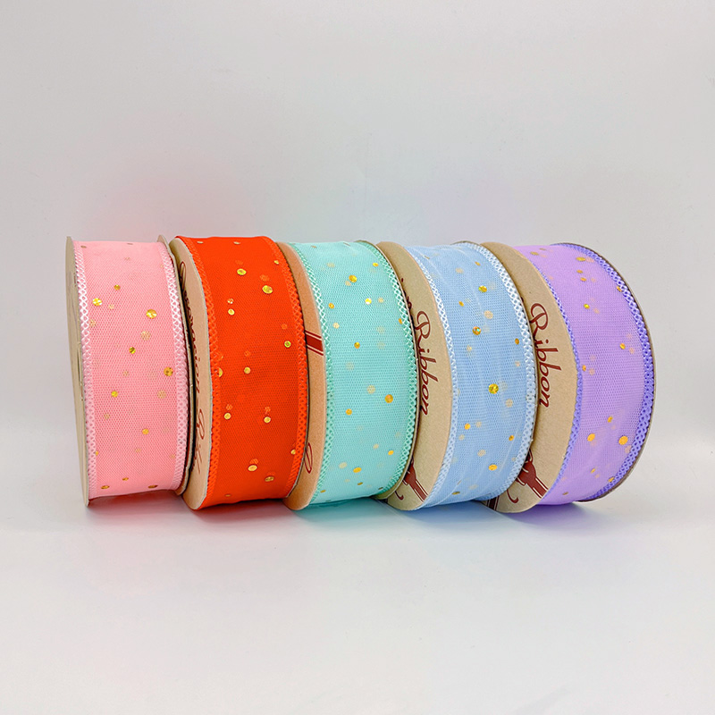 2.5cm 3.8cm golden dots polyester ribbon for hairclip bow