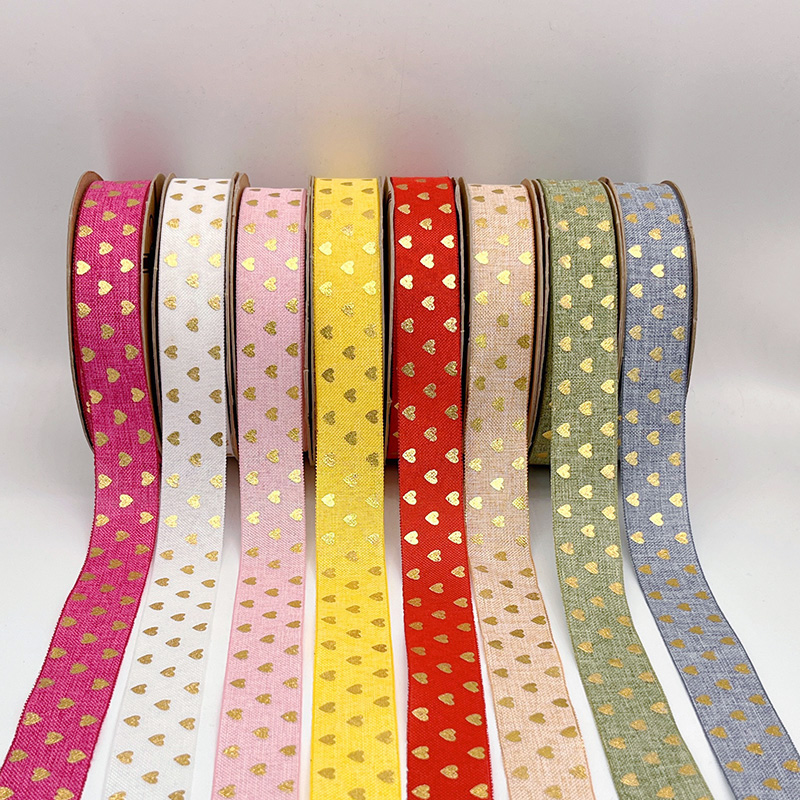 2.5cm 3.8cm Straight edge golden heart fine linen ribbon