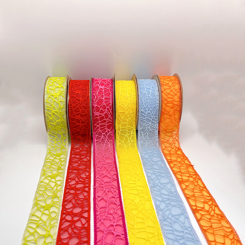 2.5cm 3.8cm spider web texture polyester ribbon for decoration hairclip