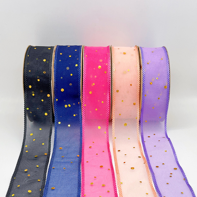 2.5cm 3.8cm golden dots polyester ribbon for hairclip bow