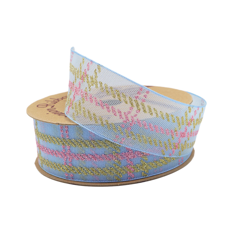 2.5cm 3.8cm shiny grid polyester ribbon for hairclip bow