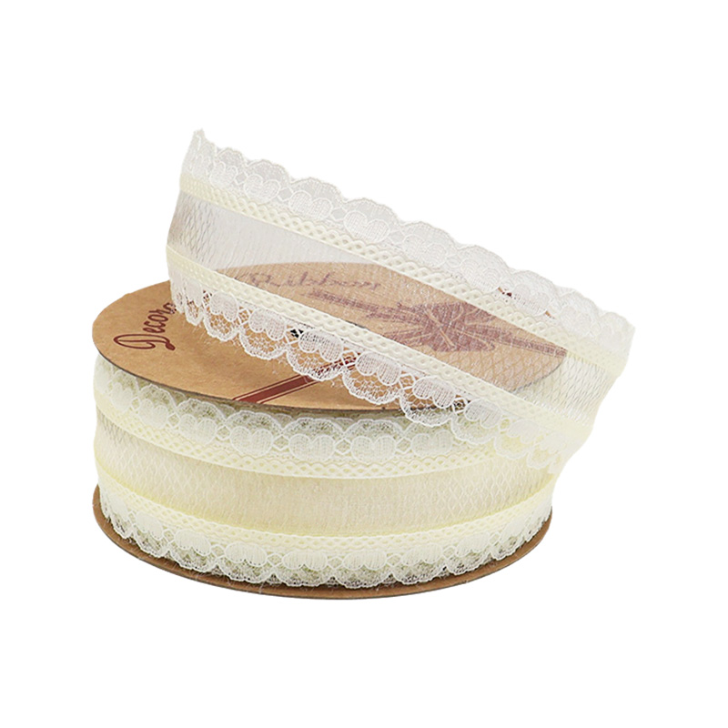 2.5cm 3.8cm polyester ribbon with double lace