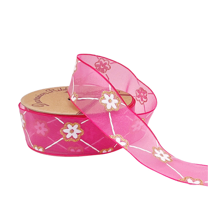 2.5cm 3.8cm golden flower polyester ribbon for hairclip bow