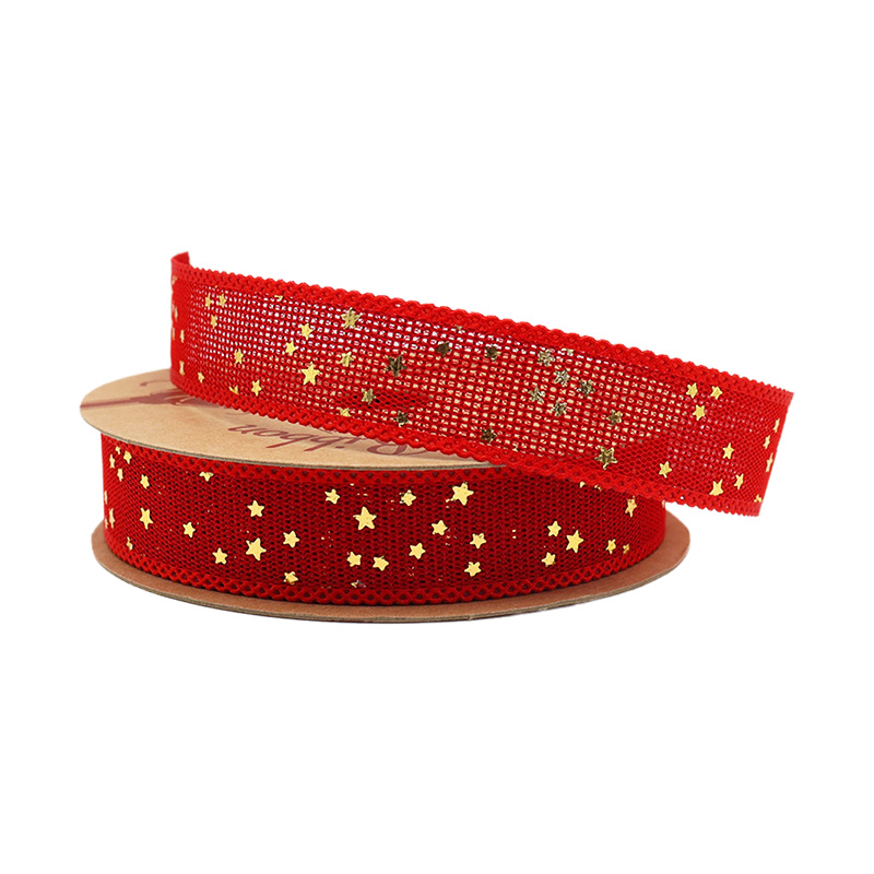 2.5cm 3.8cm Straight edge burlap ribbon with stars