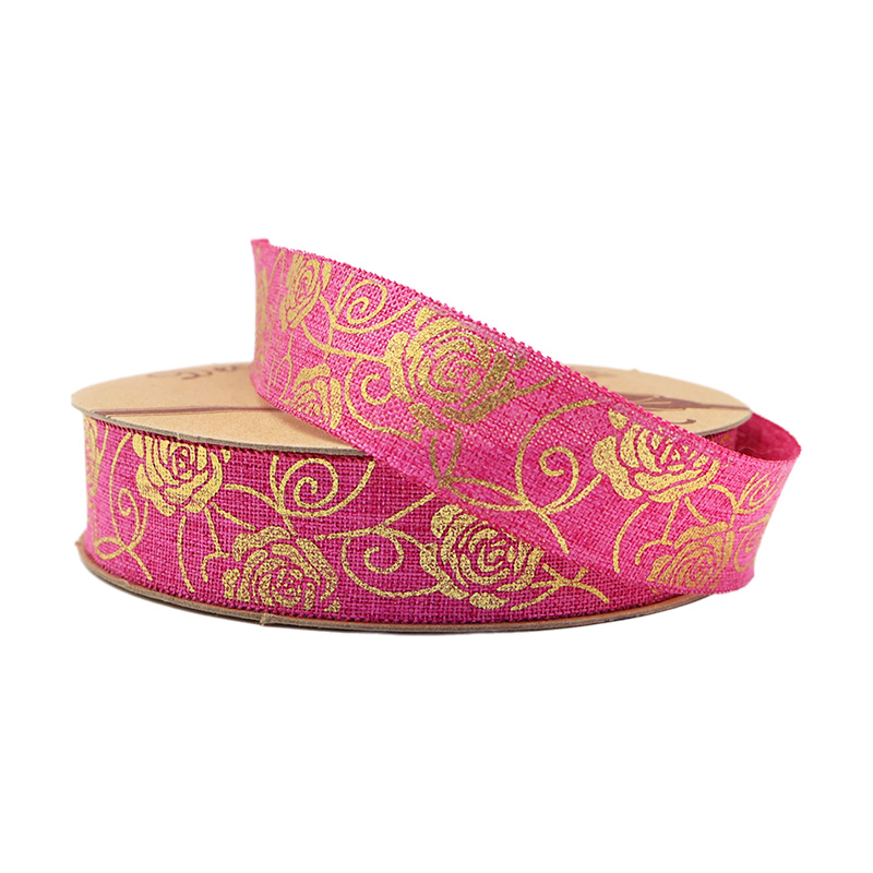 2.5cm 3.8cm Straight edge golden rose fine linen ribbon