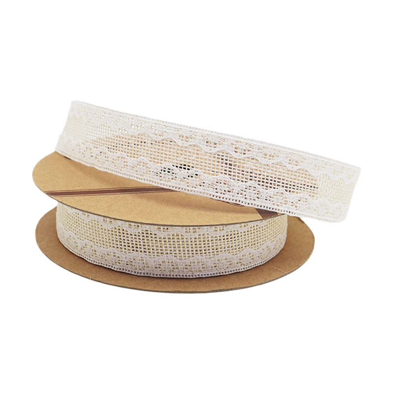 2.5cm 3.8cm burlap ribbon with double white lace