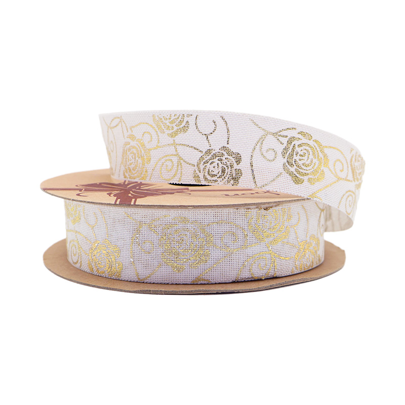 2.5cm 3.8cm Straight edge golden rose fine linen ribbon