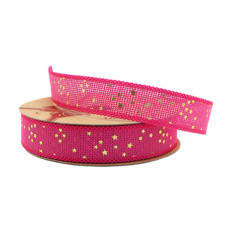 2.5cm 3.8cm Straight edge burlap ribbon with stars