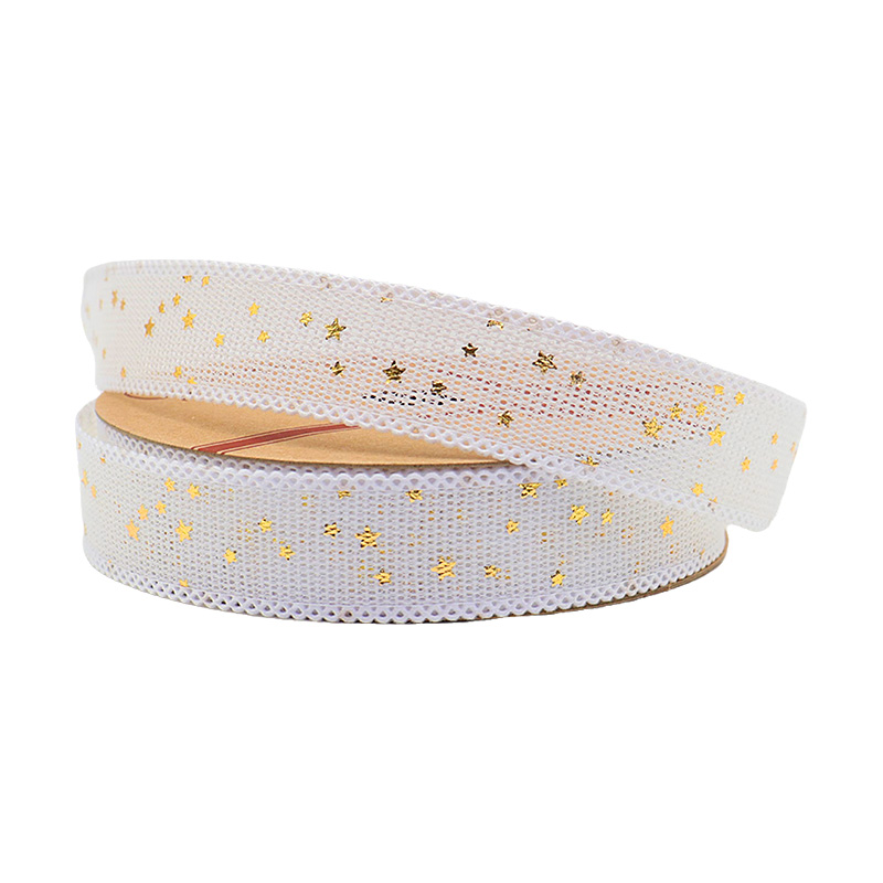 2.5cm 3.8cm Straight edge burlap ribbon with stars