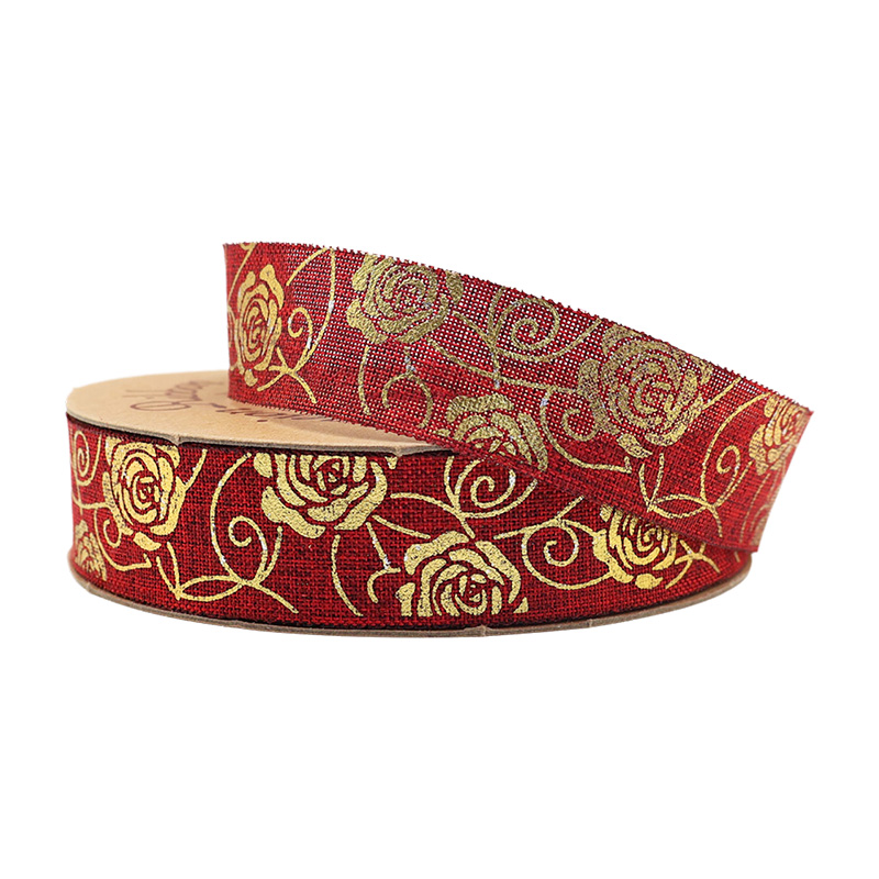 2.5cm 3.8cm Straight edge golden rose fine linen ribbon