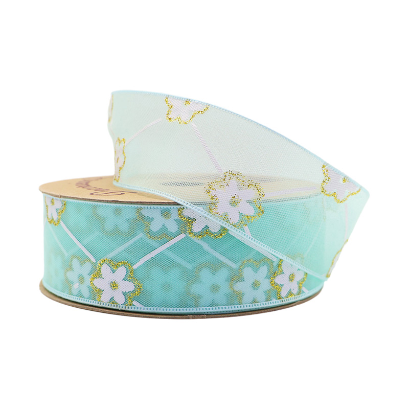 2.5cm 3.8cm golden flower polyester ribbon for hairclip bow