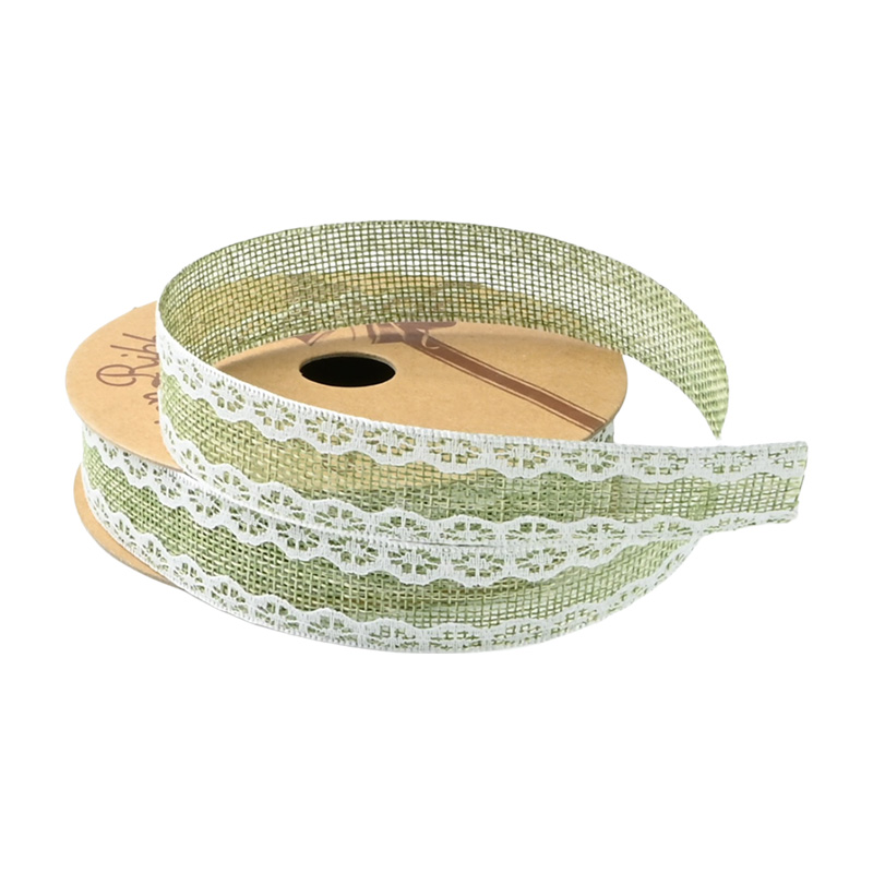 2.5cm 3.8cm burlap ribbon with double white lace