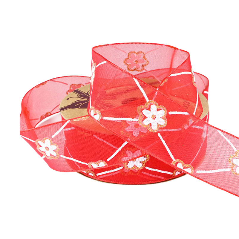 2.5cm 3.8cm golden flower polyester ribbon for hairclip bow