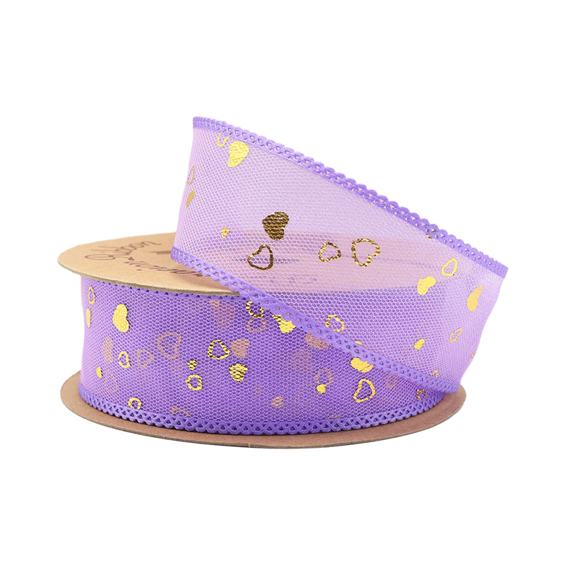 2.5cm 3.8cm gold stamped heart polyester ribbon for hairclip bow