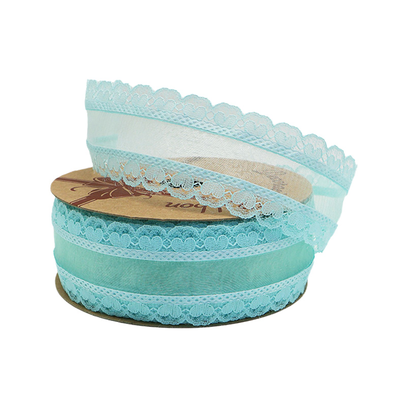 2.5cm 3.8cm polyester ribbon with double lace