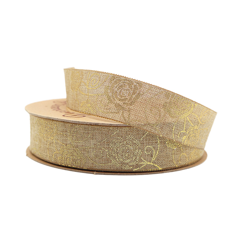 2.5cm 3.8cm Straight edge golden rose fine linen ribbon