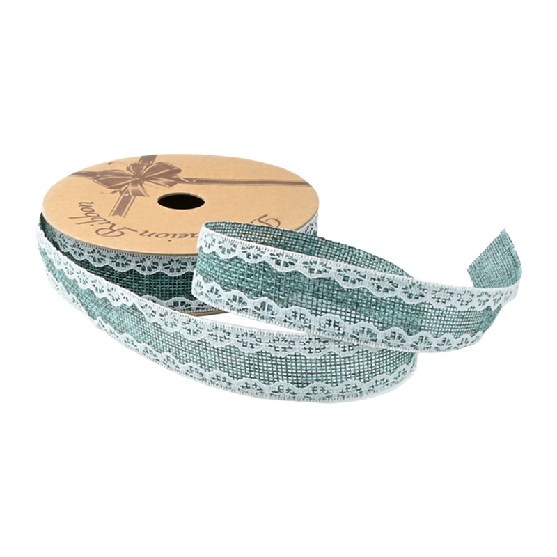 2.5cm 3.8cm burlap ribbon with double white lace