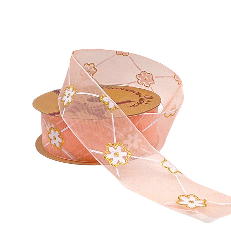 2.5cm 3.8cm golden flower polyester ribbon for hairclip bow