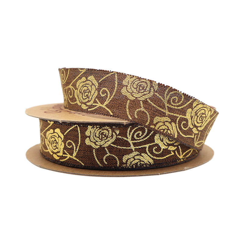 2.5cm 3.8cm Straight edge golden rose fine linen ribbon