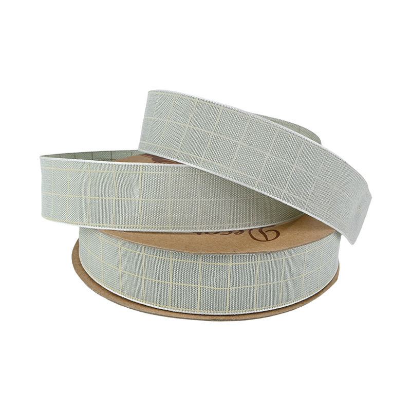 2.5cm 3.8cm Straight edge white line plaid fine linen ribbon