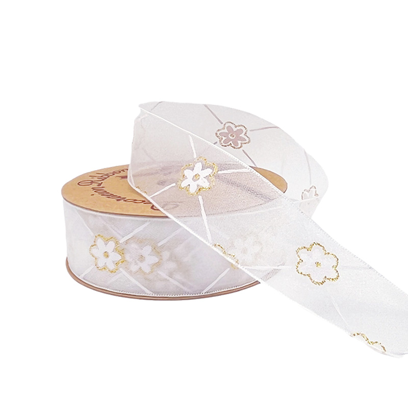 2.5cm 3.8cm golden flower polyester ribbon for hairclip bow