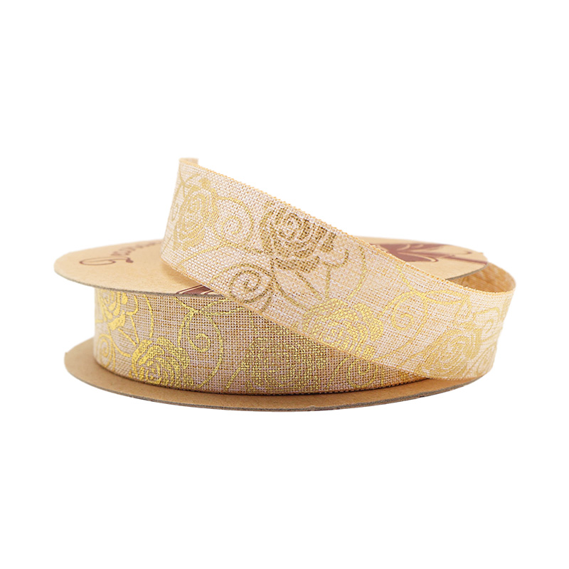 2.5cm 3.8cm Straight edge golden rose fine linen ribbon