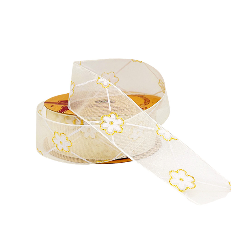 2.5cm 3.8cm golden flower polyester ribbon for hairclip bow