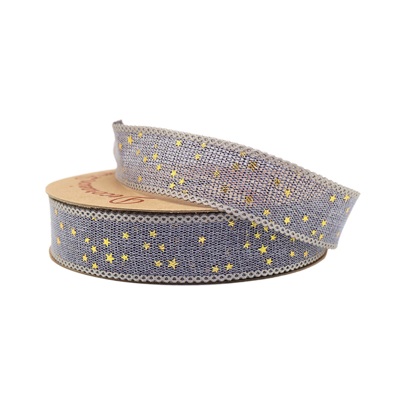 2.5cm 3.8cm Straight edge burlap ribbon with stars