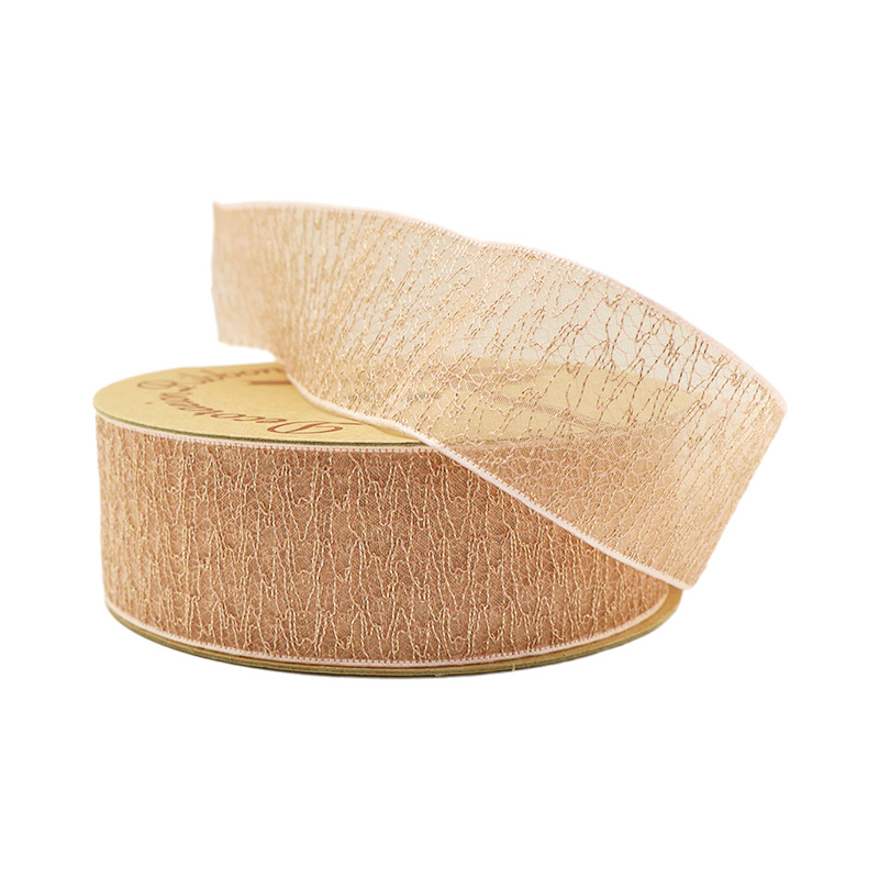 2.5cm 3.8cm wavy golden grid polyester ribbon for hairclip bow