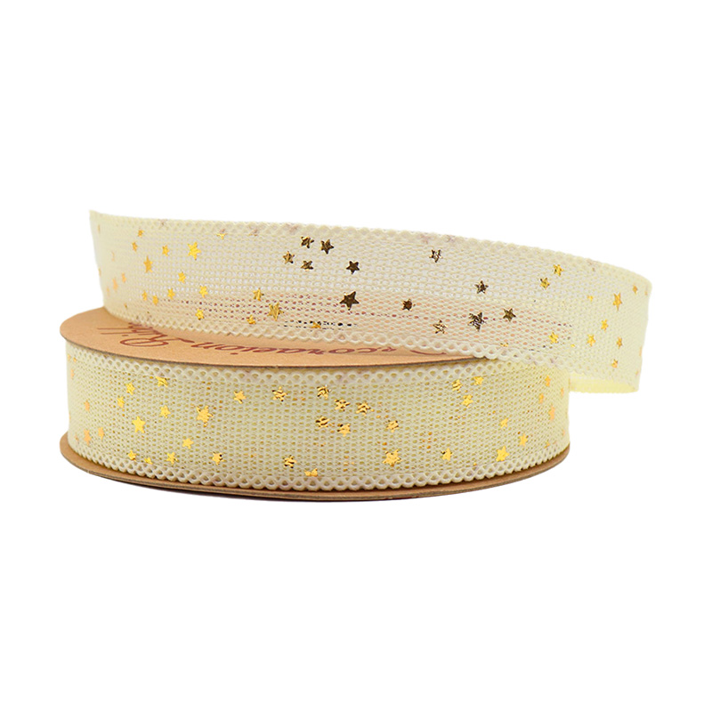 2.5cm 3.8cm Straight edge burlap ribbon with stars